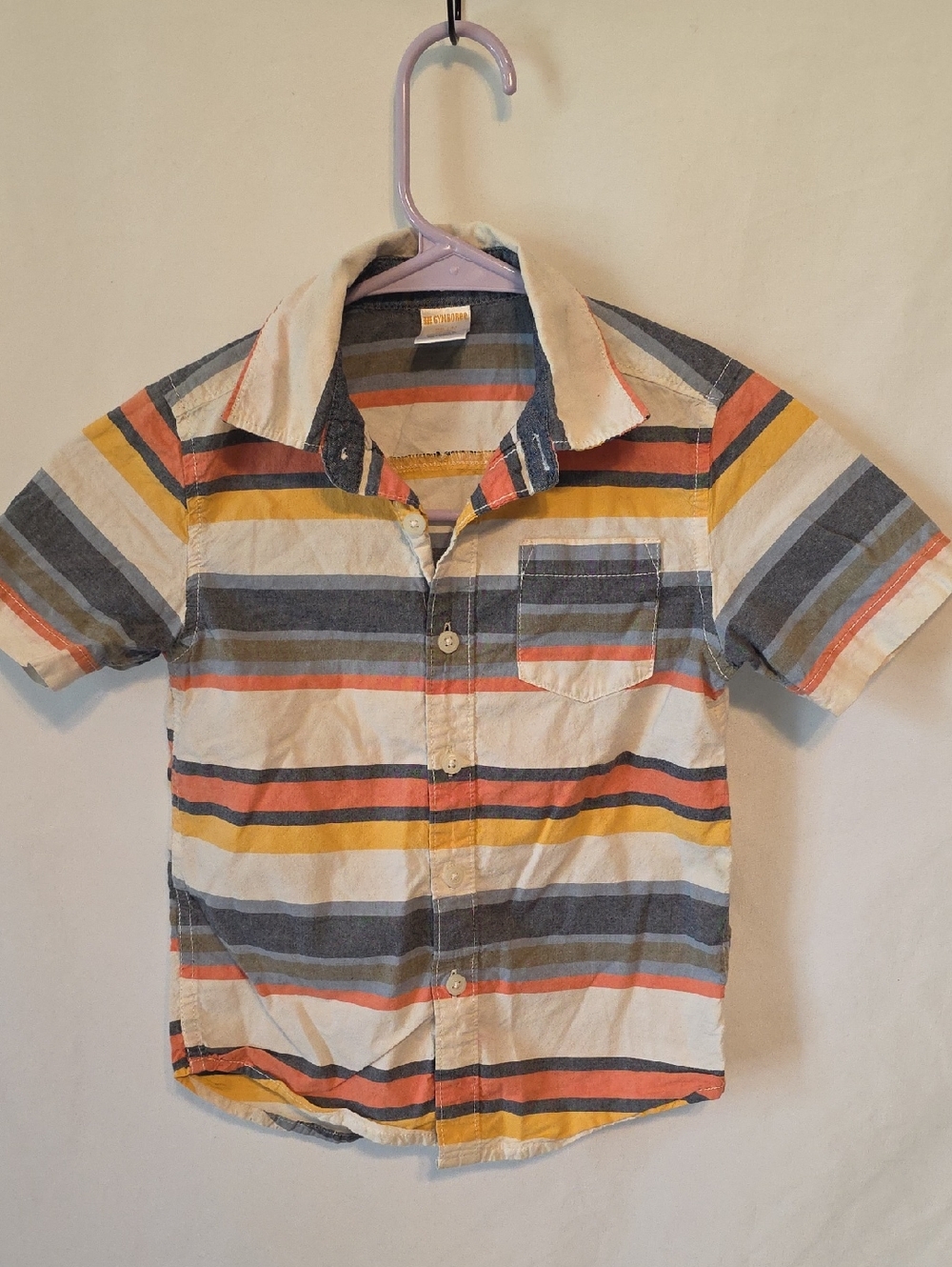 Gymboree Short-Sleeve Button-Down Shirt in White, Blue, Yellow, Coral